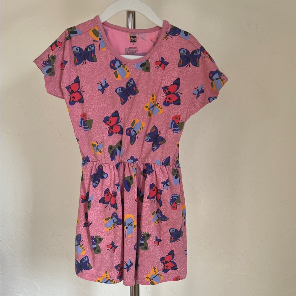 Kids' Pink Butterfly Print Dress - Picture 3 of 6